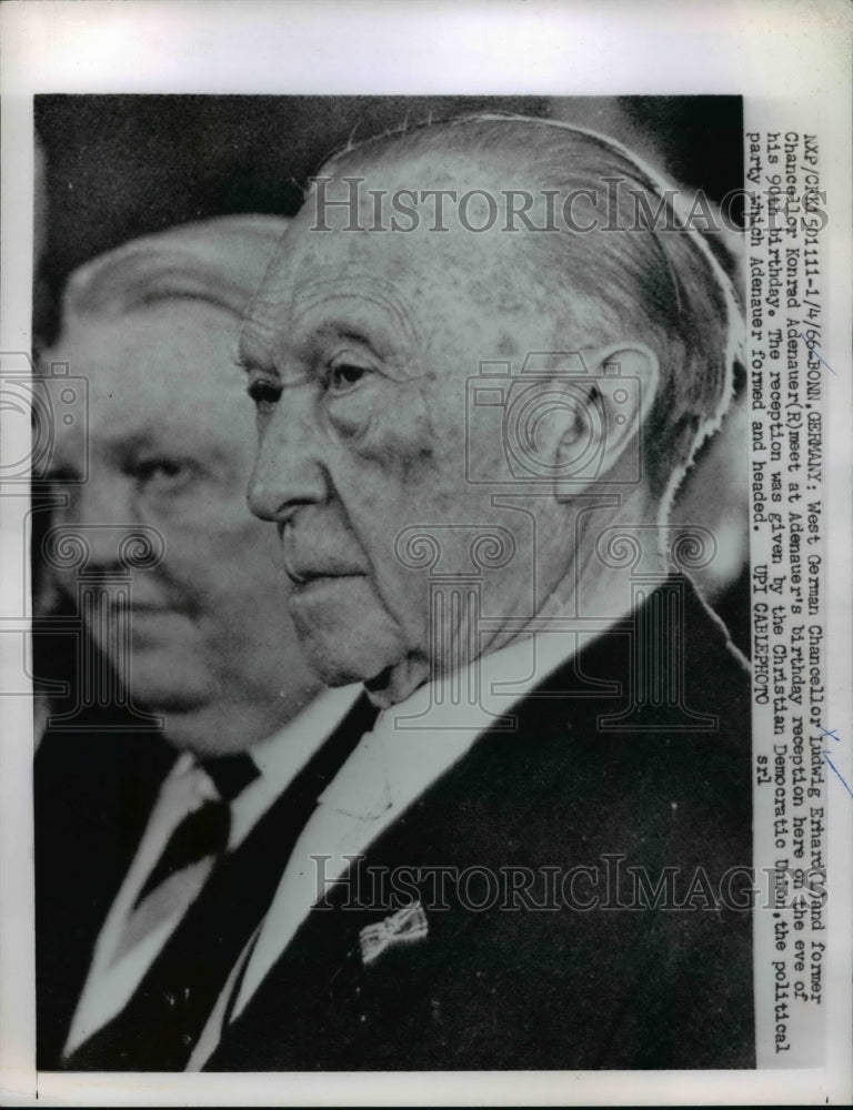 1966 Press Photo West German Chancellor Ludwig Erhard &amp; Konrad Adenauer-Historic Images