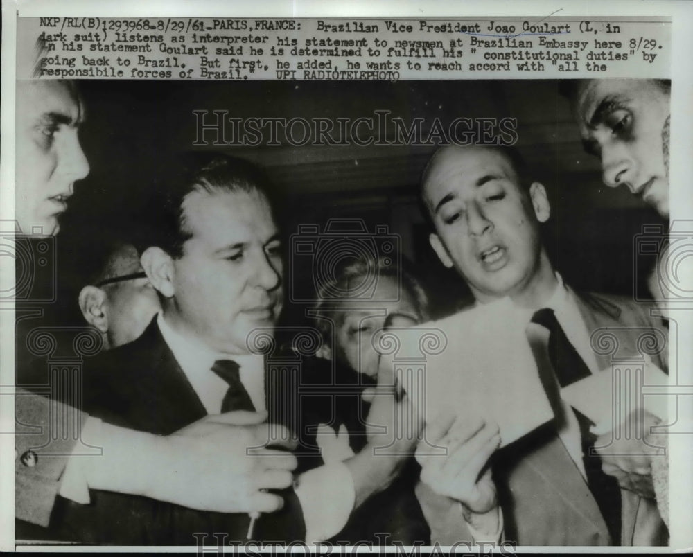 1961 Brazilian VP Joao Goulart at Embassy in Paris France - Historic Images