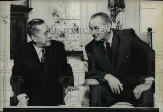 1967 President Johnson, Japan Premier Eisaku Sato in DC  - Historic Images