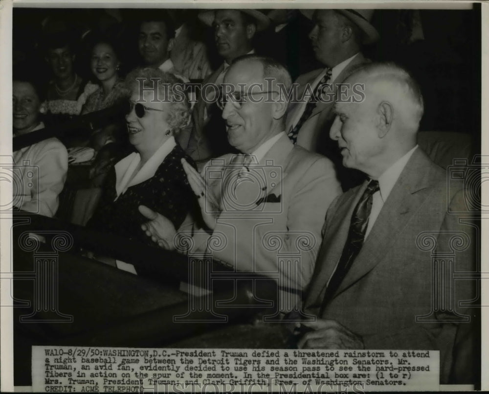 1950 Press Photo President &amp; Mrs Truman &amp; Senators prexy Clark Griffith-Historic Images