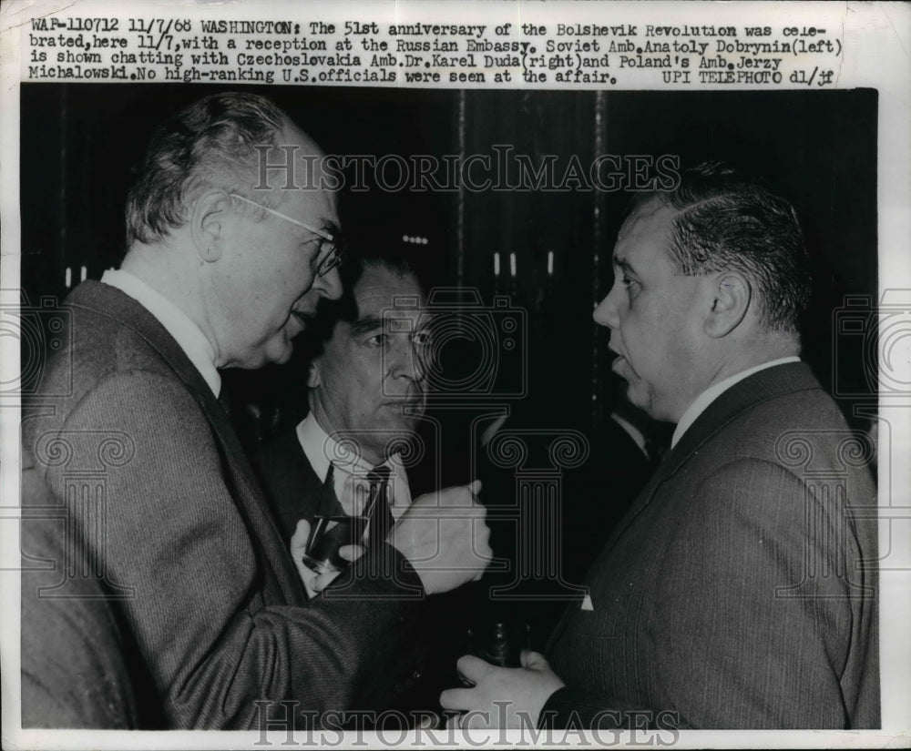 1968 Press Photo Soviet Amb Anatoly Dobrynin, Czech Dr Karel Duda - nep03217-Historic Images