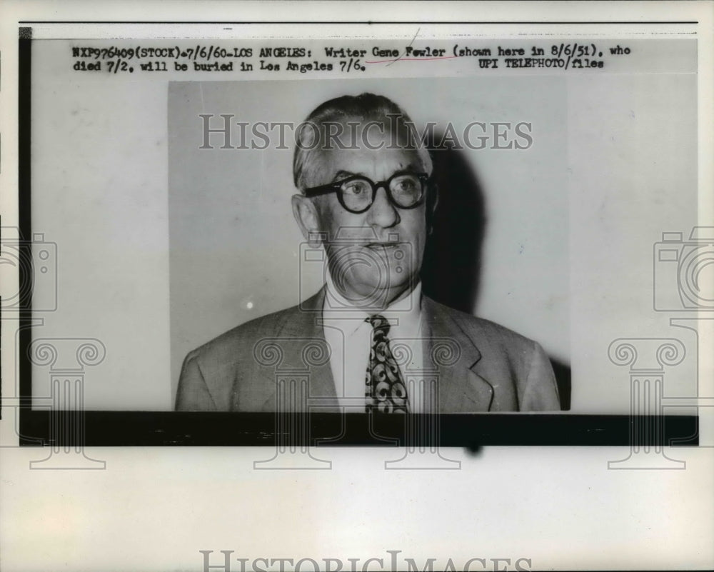 1960 Writer Gene Fowler to be burid in Los Angeles CA  - Historic Images