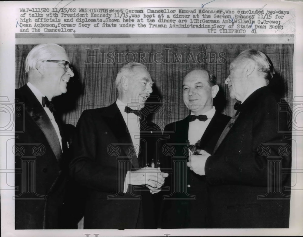 1962 Press Photo German Chancellor Konrad Adenauer &amp; Amb Wilhelm Grewe-Historic Images