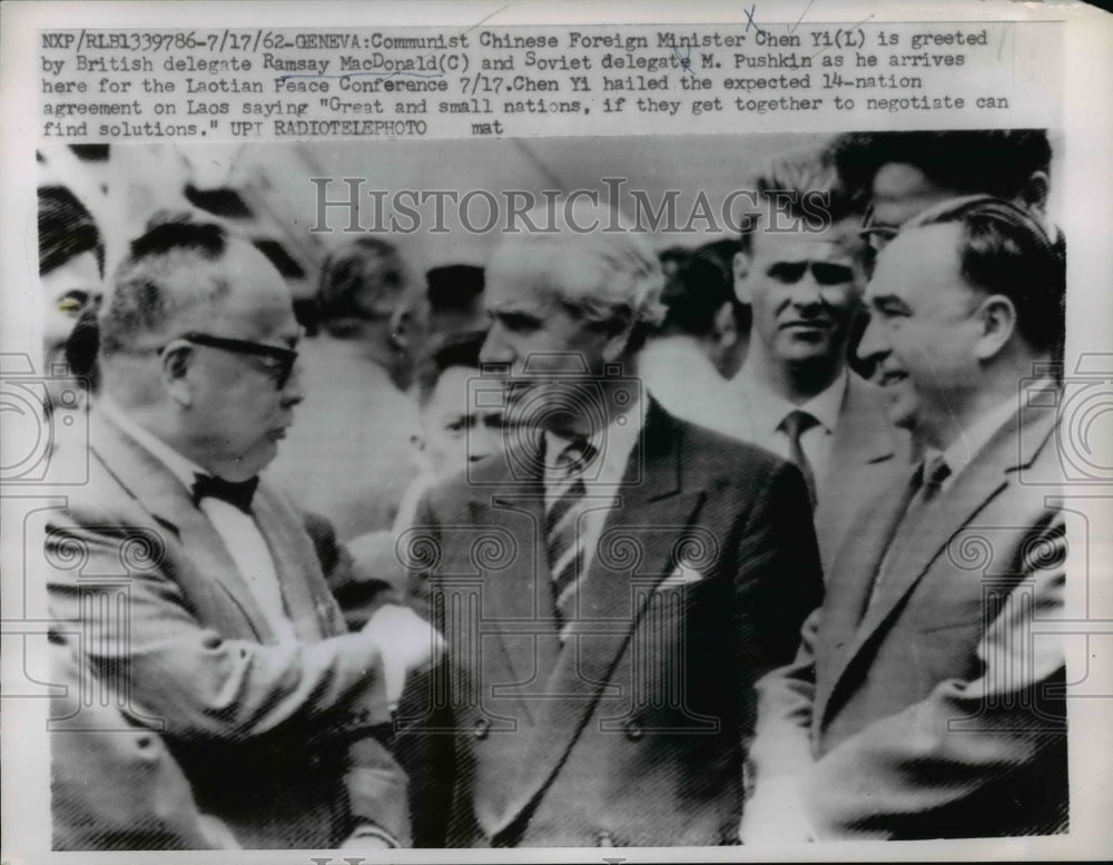 1962 Press Photo China Minister Chen Yi &amp; British Ramsay MacDonald at Geneva - Historic Images