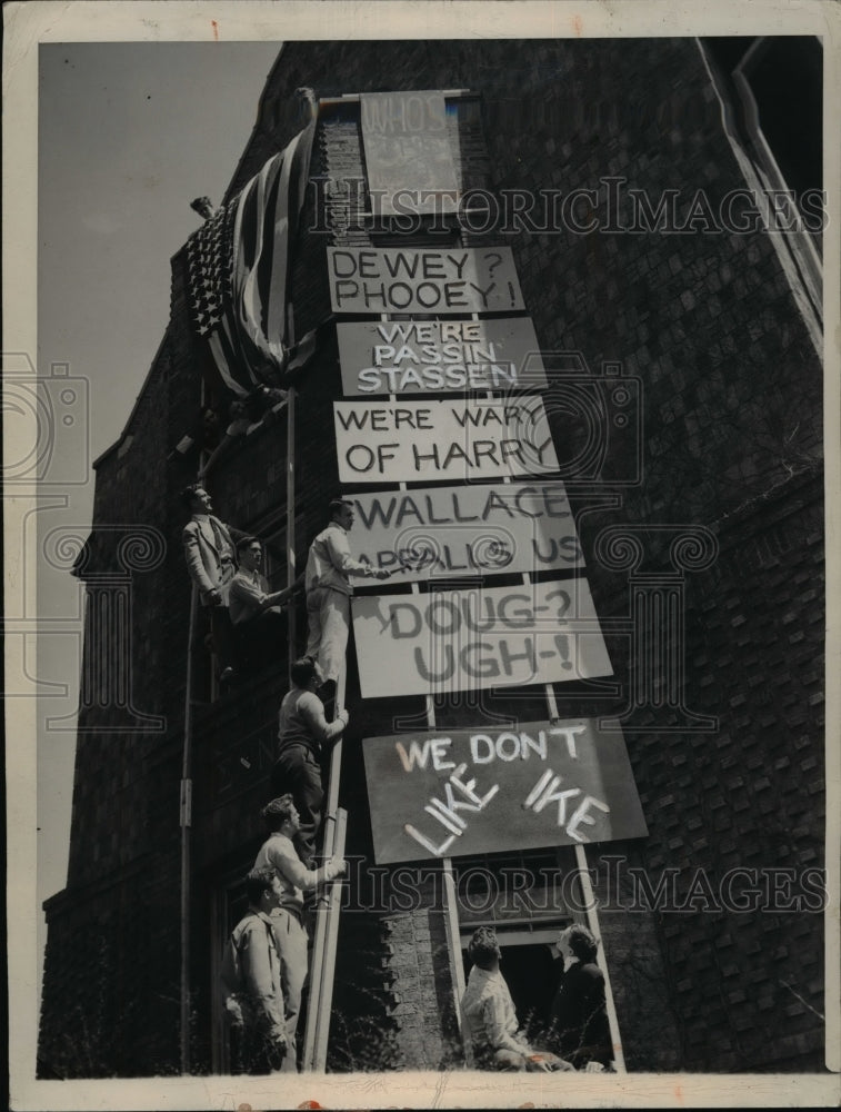 1948 Northwestern U students disapprove of President candidates - Historic Images