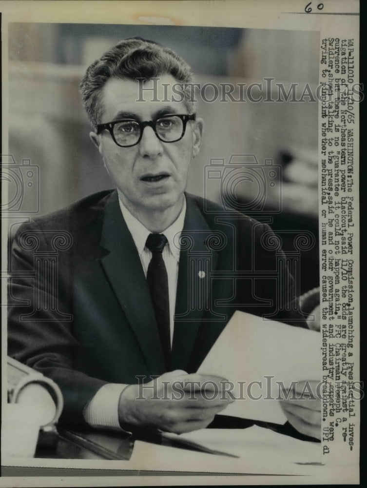 1965 Press Photo Federal Power Commission chairman Joseph Swidler in DC-Historic Images