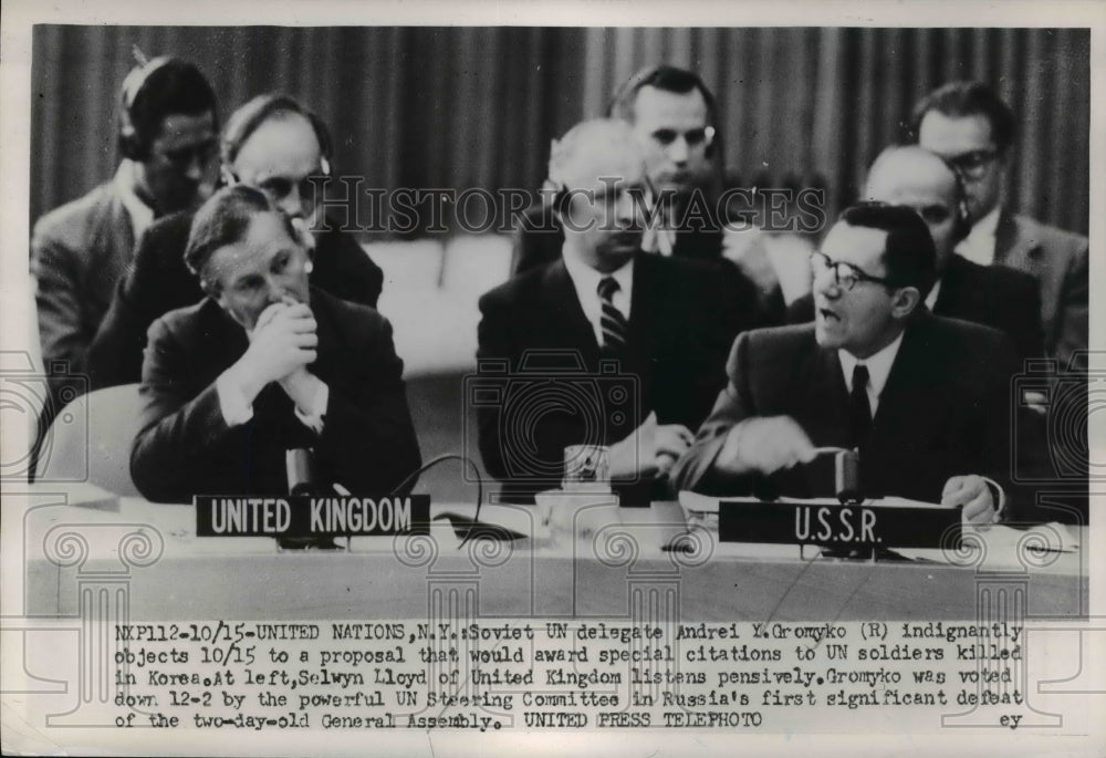 1952 Press Photo Andrei Gromyko objects proposal for slain UN soldiers-Historic Images