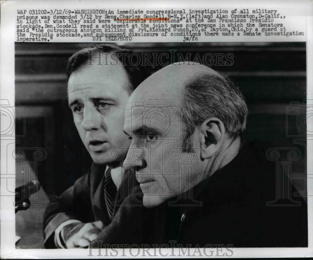 1969 Press Photo Charles Goodell, Alan Cranston at a joint news conference - Historic Images