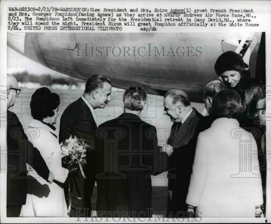1970 Press Photo President, Mrs. Agnew greet French President and Mrs. Pompidou-Historic Images
