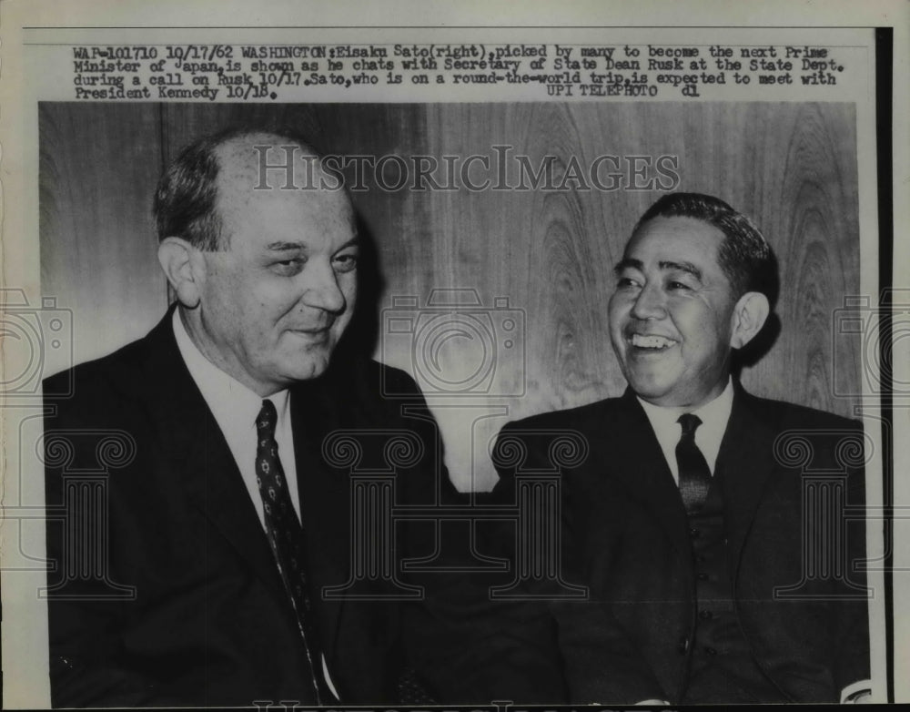 1962 Press Photo Eisakn Sato Is Shown With Secretary Od State Dean Rusk - Historic Images