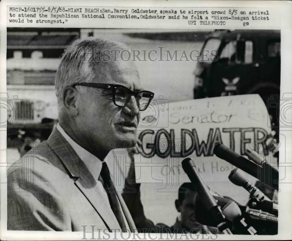 1968 Press Photo Sen. Barry Goldwater Speaks To Airport Crowd - nep04450-Historic Images