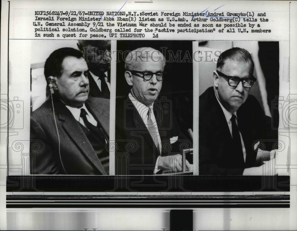 1967 Press Photo Andrei Gromyko, Abba Eban, and Arthur Goldberg - Historic Images