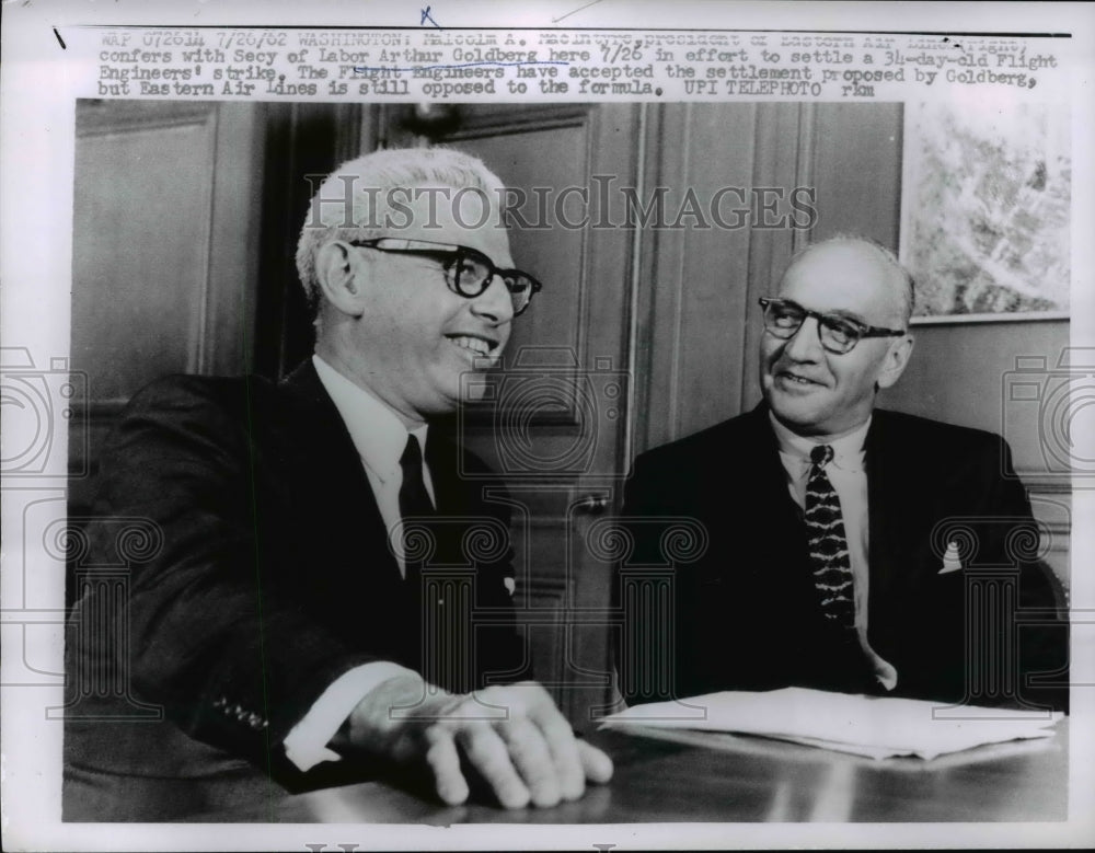 1962 Press Photo Malcolm MacIntyre Confers With Secretary Arthur Goldberg-Historic Images