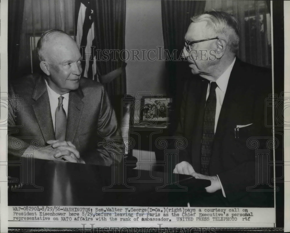 1956 Press Photo Sen. Walter George Pays A Courtesy Call On Pres. Eisenhower - Historic Images