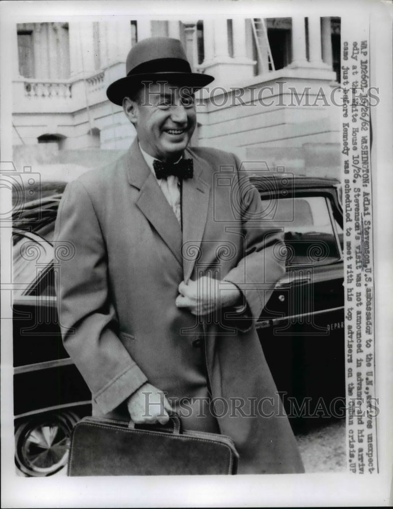 1962 Press Photo Adlai Stevenson Arrives At The White House - nep04869-Historic Images