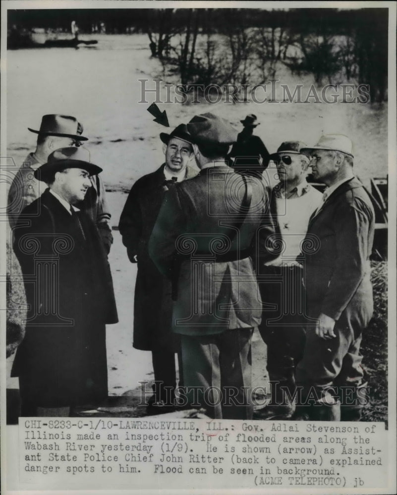 1950 Press Photo Gov. Adlai Stevenson Made An Inspection Trip Of Flooded Areas-Historic Images