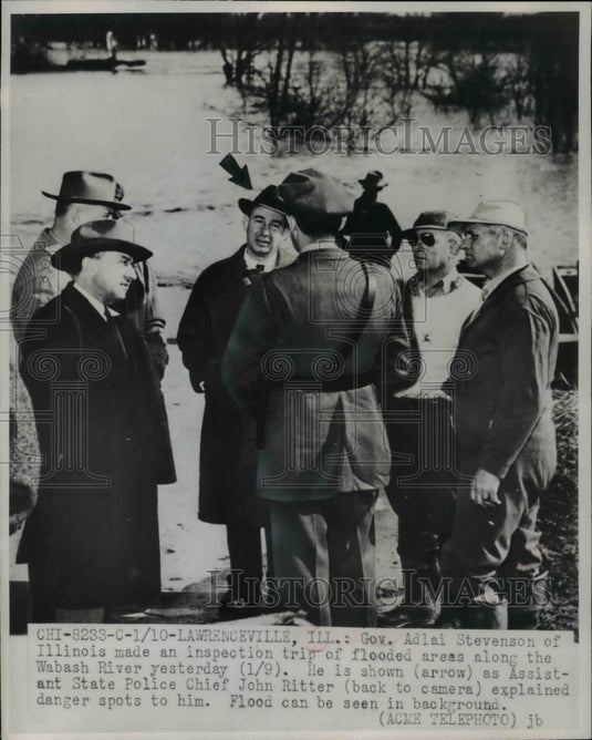 1950 Press Photo Gov. Adlai Stevenson Made An Inspection Trip Of Flooded Areas-Historic Images