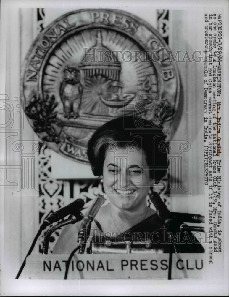 1966 Press Photo Mrs. Indira Gandhi As She Spoke To A Luncheon Meeting-Historic Images