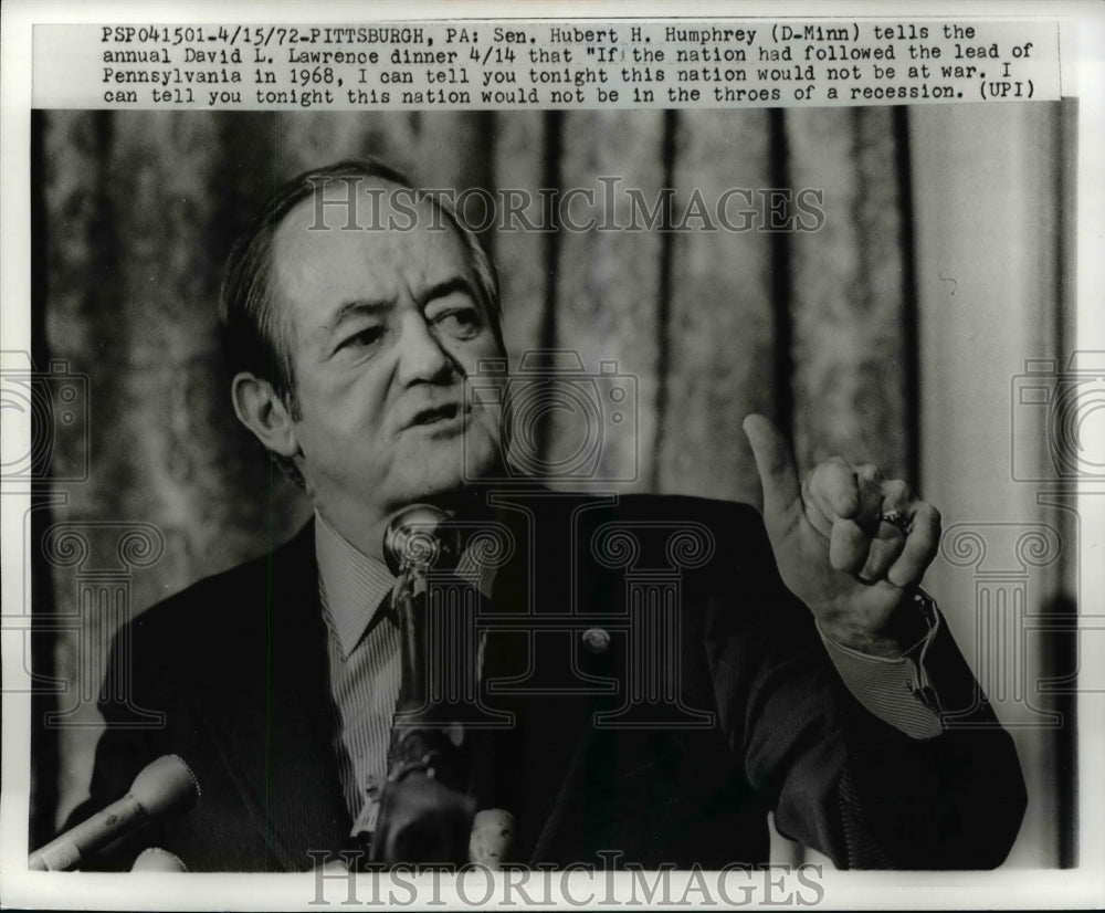 1972 Press Photo Senator Hubert Humphrey at Annual David L. Lawrence Dinner-Historic Images