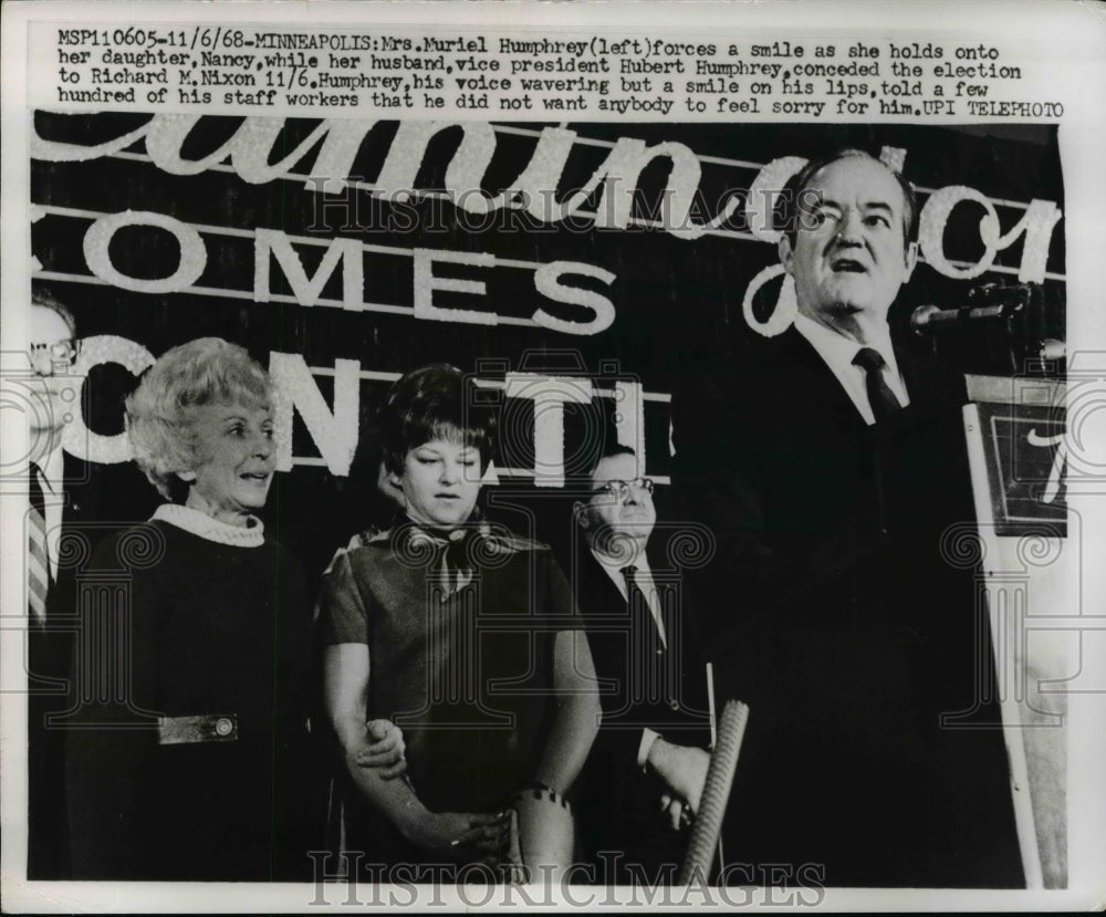 1968 Press Photo Hubert Humphrey & Family at Concession Speech, Minneapolis-Historic Images