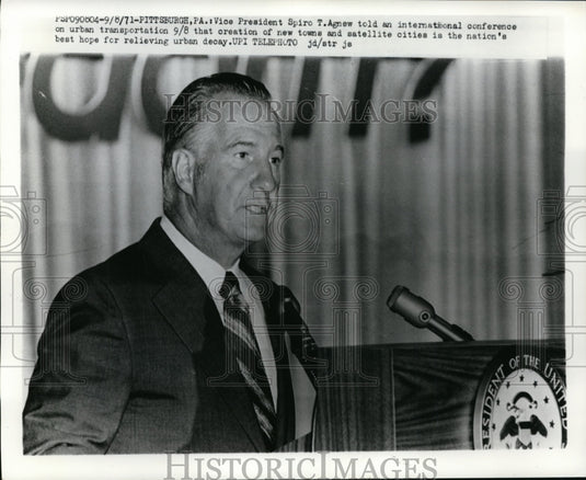 1971 Press Photo Vice President Spiro Agnew speech on urban decay in PA - Historic Images