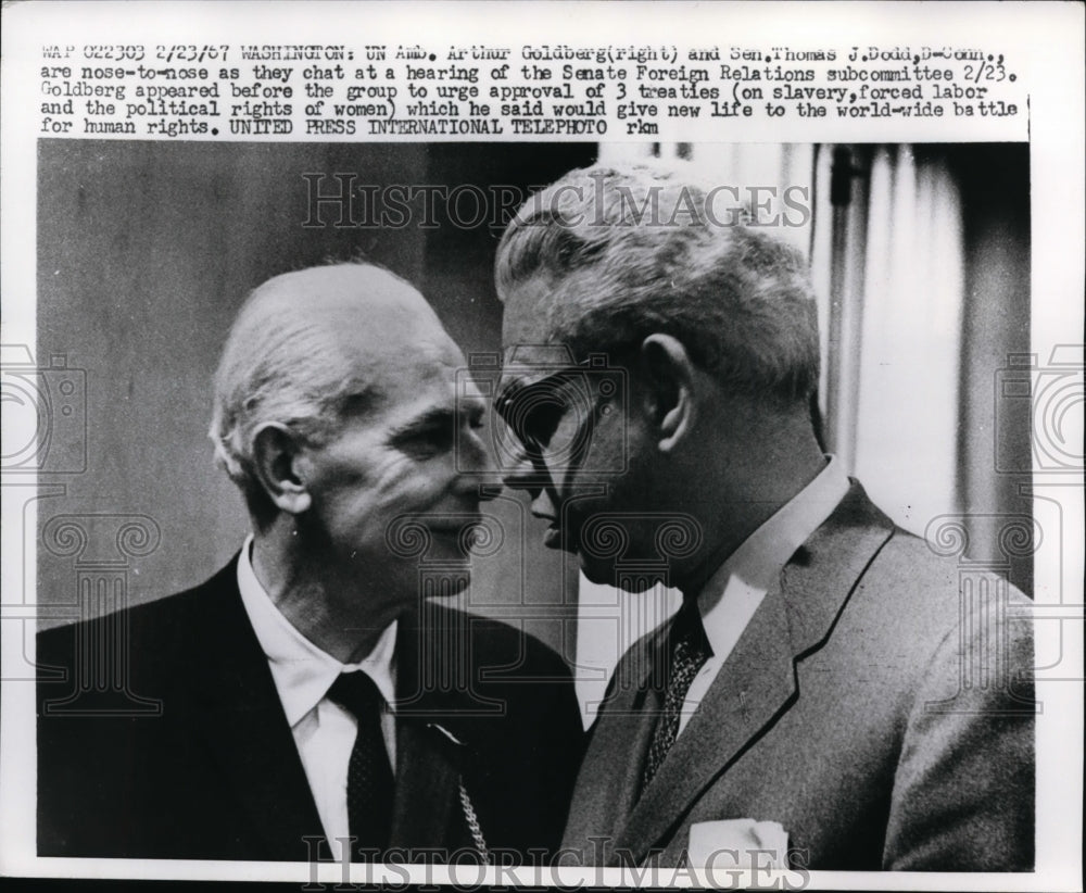 1967 Press Photo Arthur Goldberg, Thomas Dodd at Senate Foreign Relations Comm-Historic Images