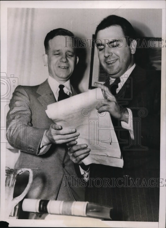 1938 Press Photo Brien McMahon Confers w/ Welly Hopkins on Harlan Mine Trial - Historic Images