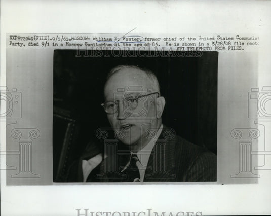 1961 Press Photo William Foster ex US Communist Party chief dies at age 85-Historic Images