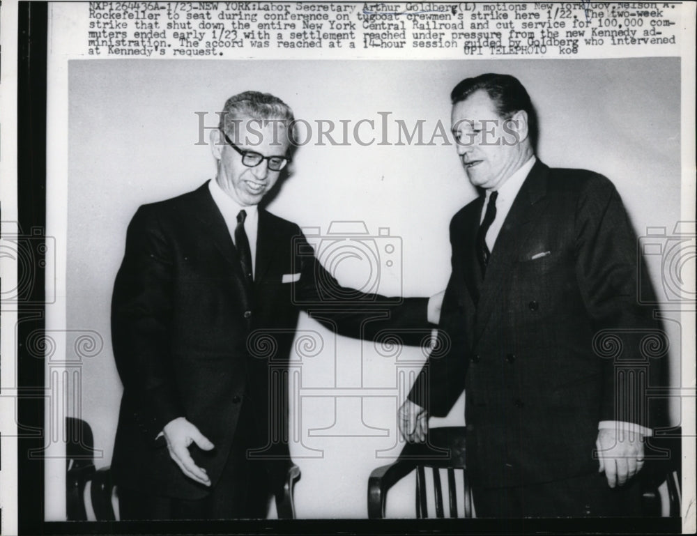 1961 Press Photo Labor Secretary Arthur Goldberg, NY Governor Nelson Rockefeller-Historic Images