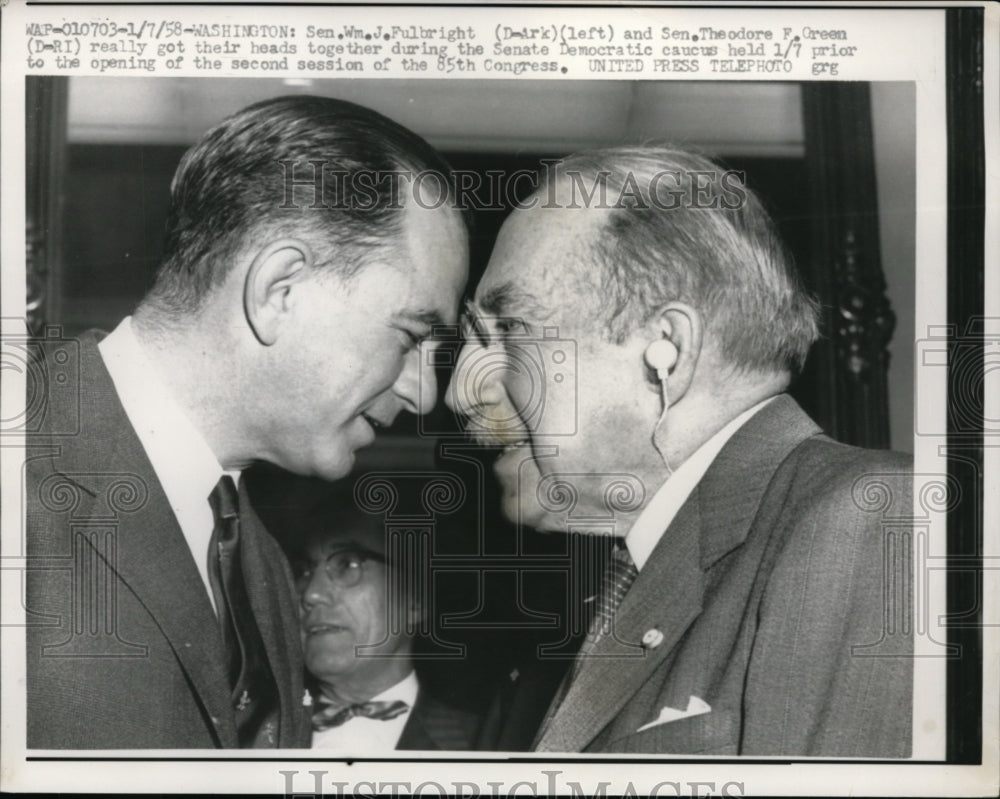 1958 Press Photo Senator William Fulbright of Ark &amp; Sentor Theodore Green of RI - Historic Images