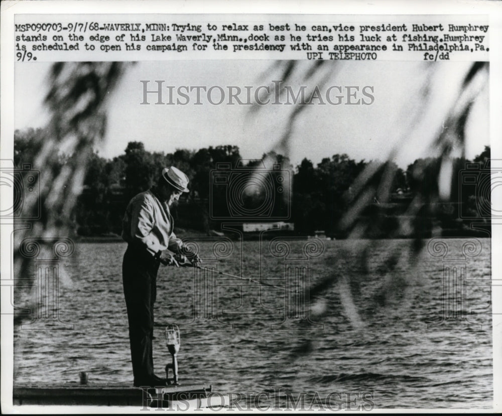 1968 Press Photo Vice President Hubert Humphrey fishing in MN - nep06821-Historic Images