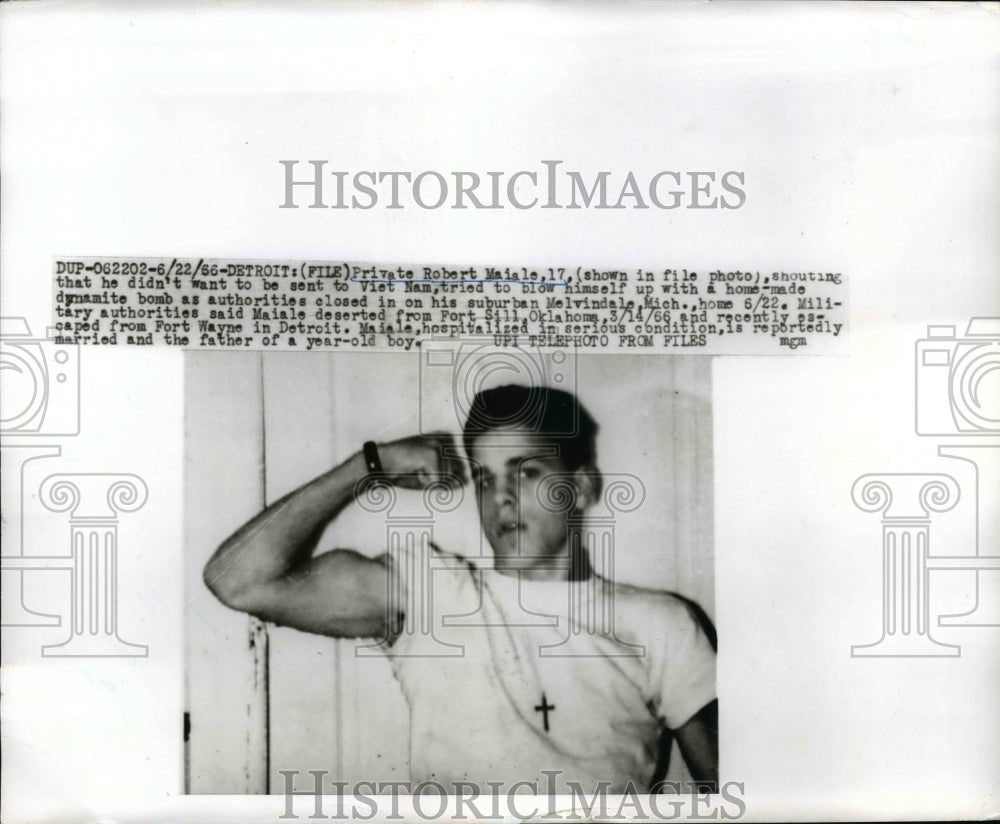 1966 Press Photo US Army Deserter Private Robert Maiale, Made Bomb Threats-Historic Images