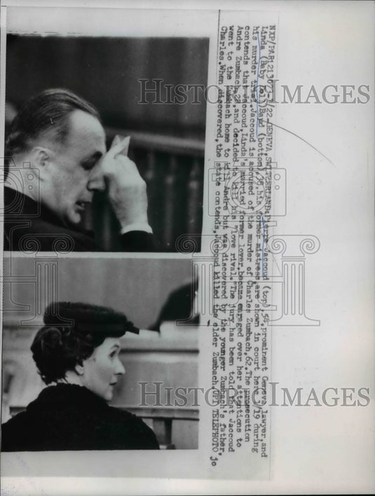 1960 Press Photo Pierre Jaccoud, Linda "Baby doll" Baud Murder Trial, Geneva - Historic Images