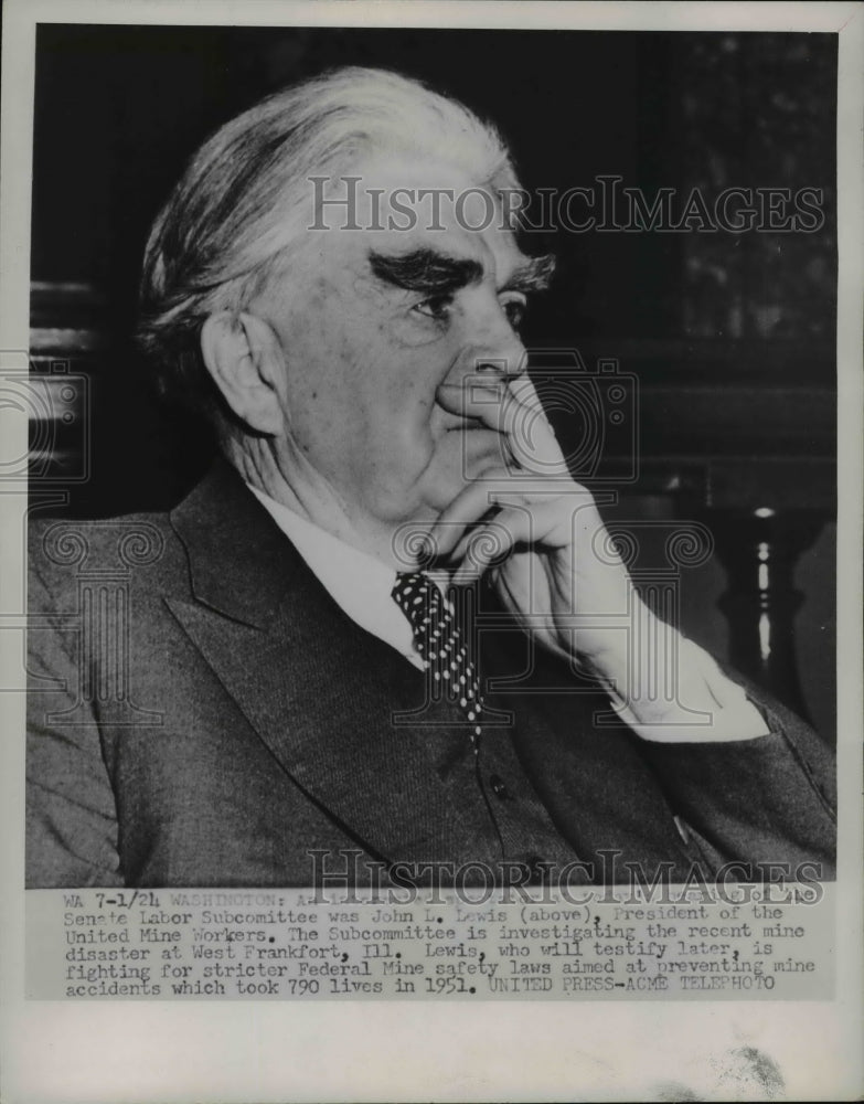 1952 Press Photo John L Lewis of UMW in Senate Labor Subcommittee - Historic Images