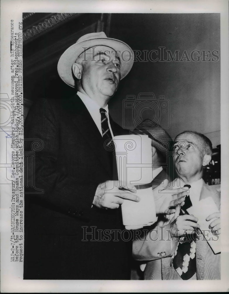 1958 Press Photo Secy George Humphrey After House Ways &amp; Means Cmte Appearance - Historic Images