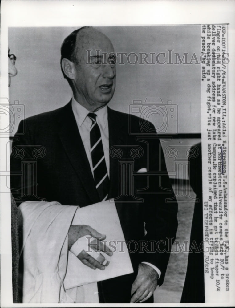 1964 Press Photo US ambassador to the UN Adlai Stevenson in Illinois - Historic Images