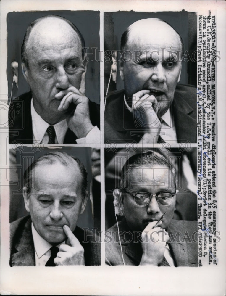 1964 Press Photo Pensive Diplomats Attend ER Session of U.N. Security Council - Historic Images