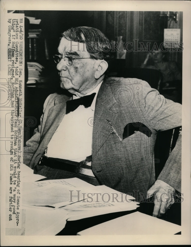 1949 Press Photo Sen Kenneth McKellar During Hearing of Sen Appropriations Cmte - Historic Images