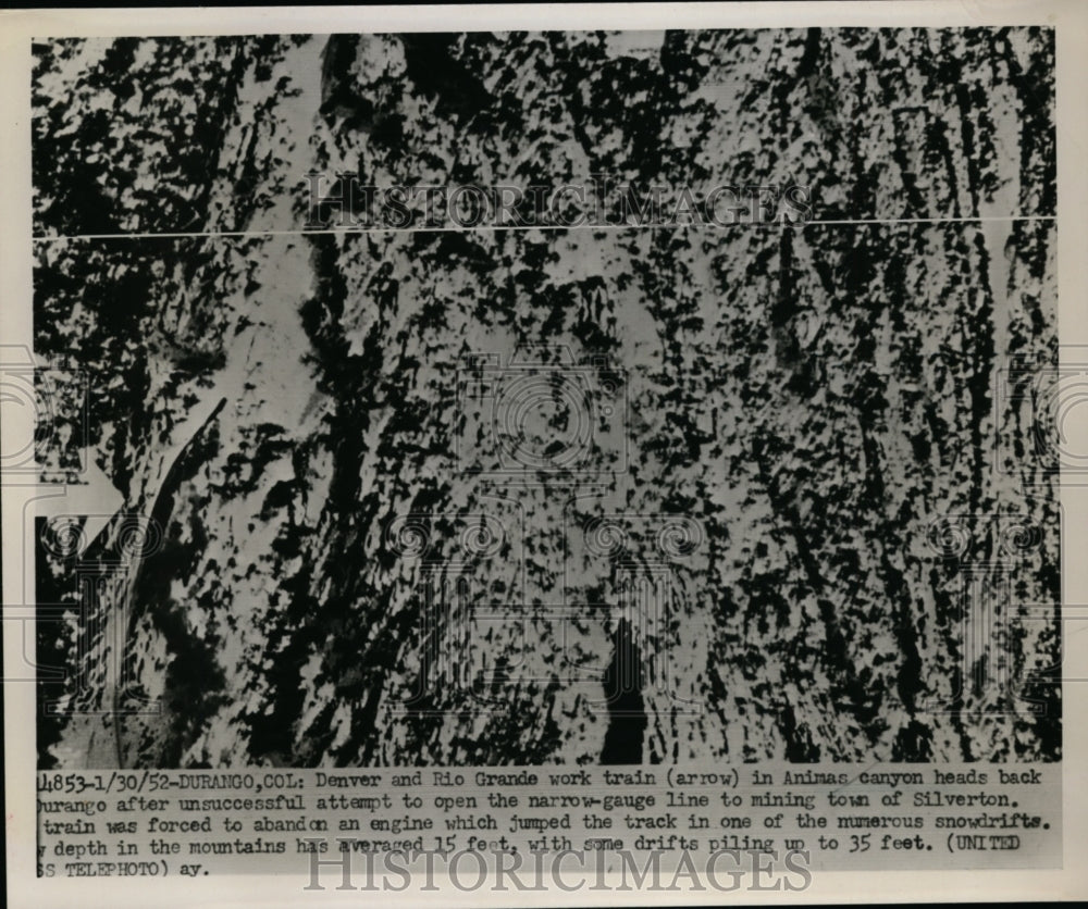 1952 Press Photo Denver &amp; Rio Grande Work Train in Animas Canyon Goes to Durango-Historic Images