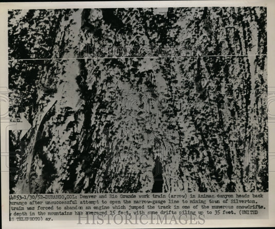 1952 Press Photo Denver & Rio Grande Work Train in Animas Canyon Goes to Durango-Historic Images