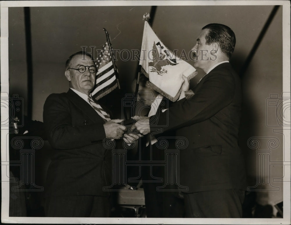 1933 Press Photo Gen Johnson Receives NRA Colors on Behalf of NY NRA Cmte - Historic Images