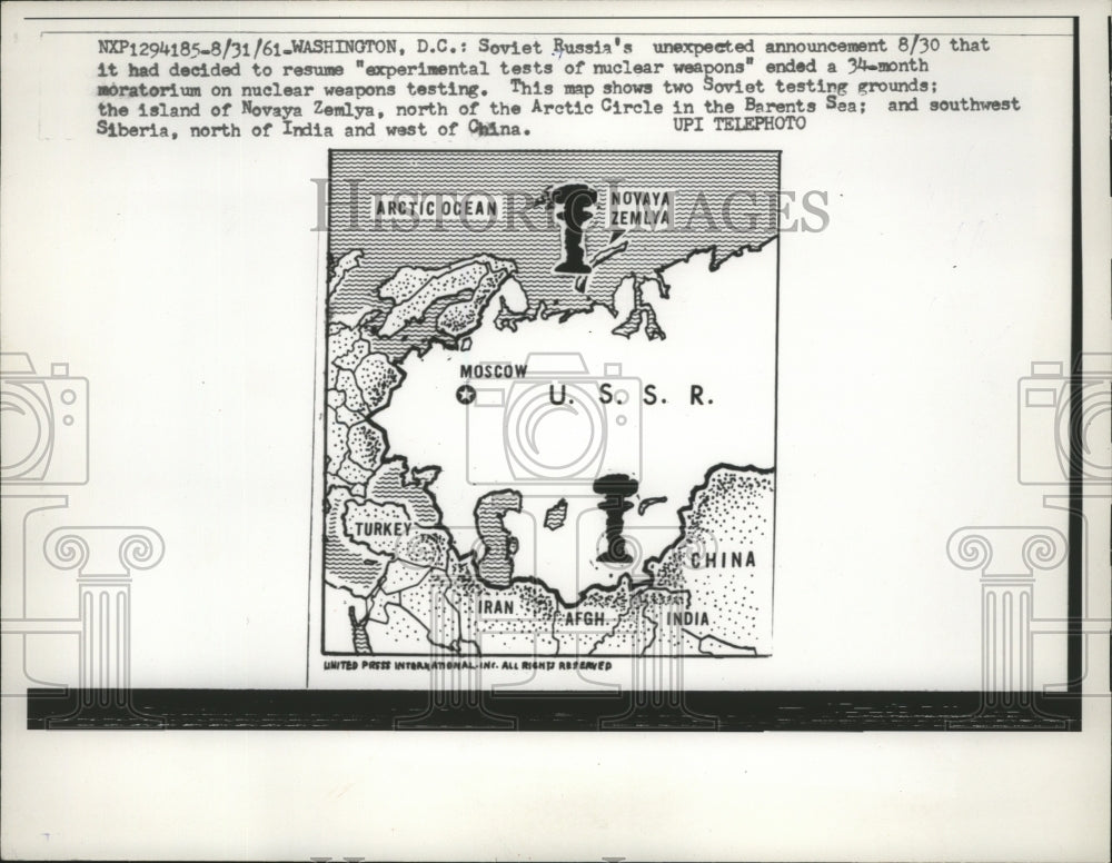 1961 Washington DC Map shows locations of Soviet testing grounds - Historic Images