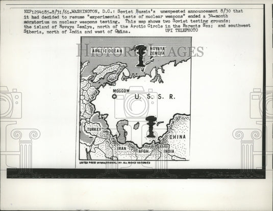 1961 Washington DC Map shows locations of Soviet testing grounds - Historic Images
