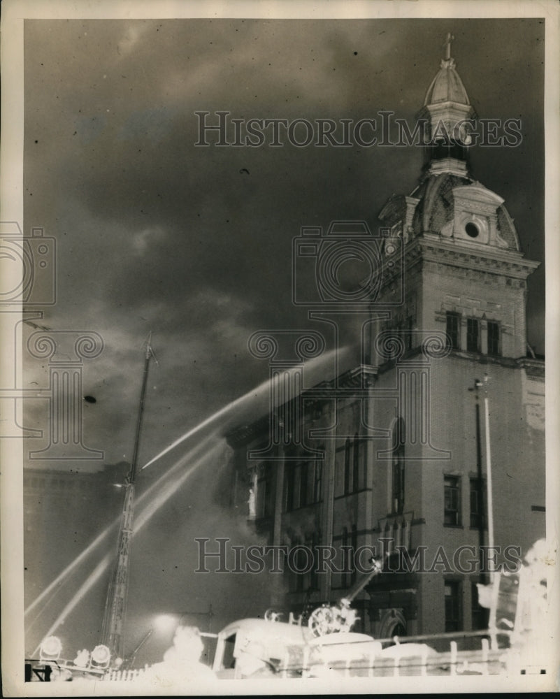 1939 Brooklyn Firemen fight five alarm fire at Sacred Heart School - Historic Images