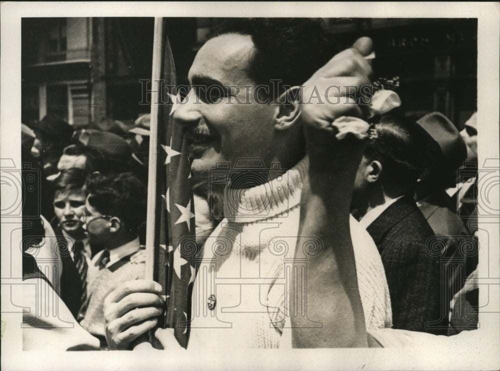 1937 New York Man wearing sweater watches May Day Parade  - Historic Images