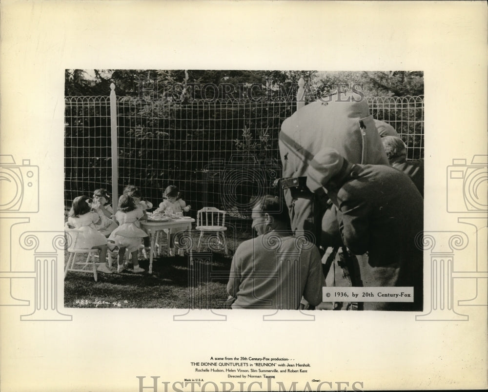 1936 Press Photo Movie crew films Dionne quins for film Reunion - nera10299 - Historic Images