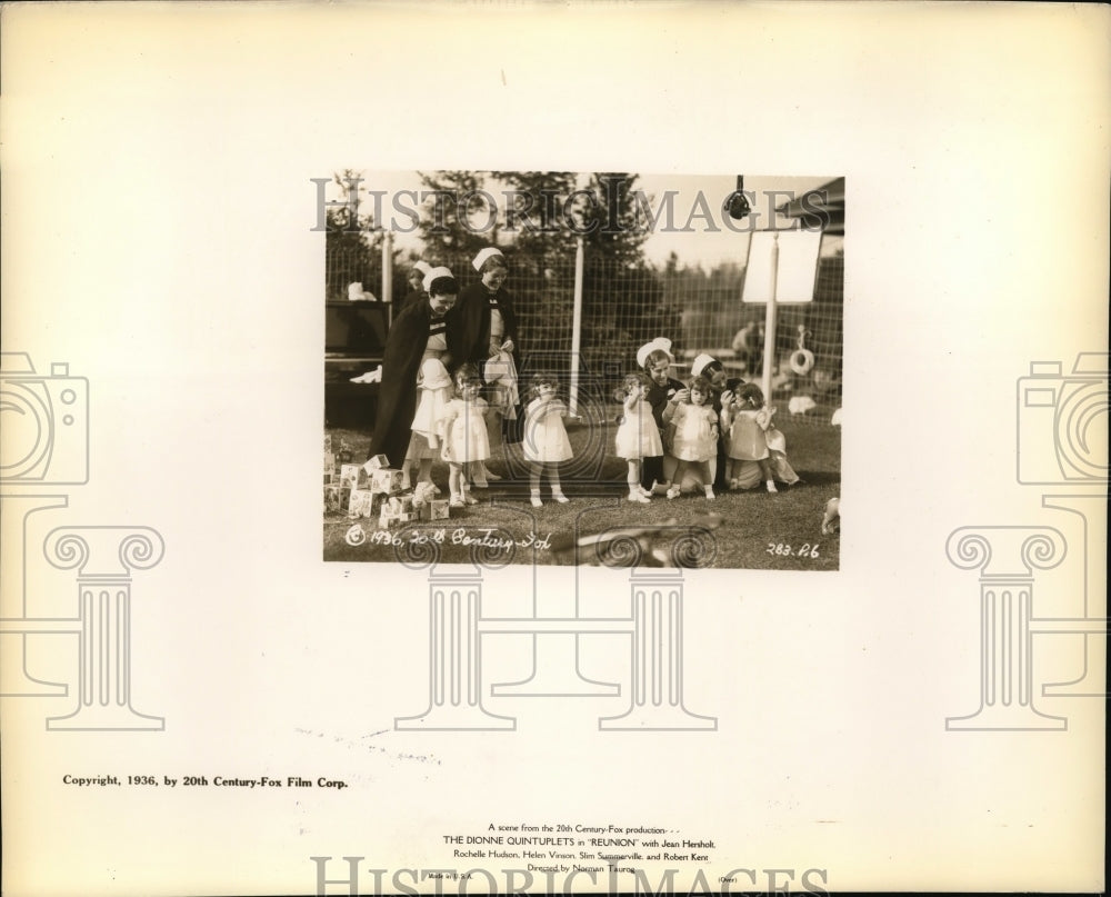 1936 Press Photo Scene from film Reunion starring Dione Quintuplets - nera10307 - Historic Images