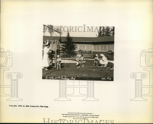 1936 Press Photo Dionne Quintuplets and their nurses appear n film Reunion - Historic Images