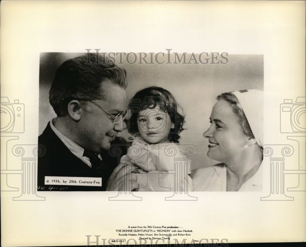 1936 Press Photo Dionne Quintuplets in film Reunion with Jean Hersholt-Historic Images