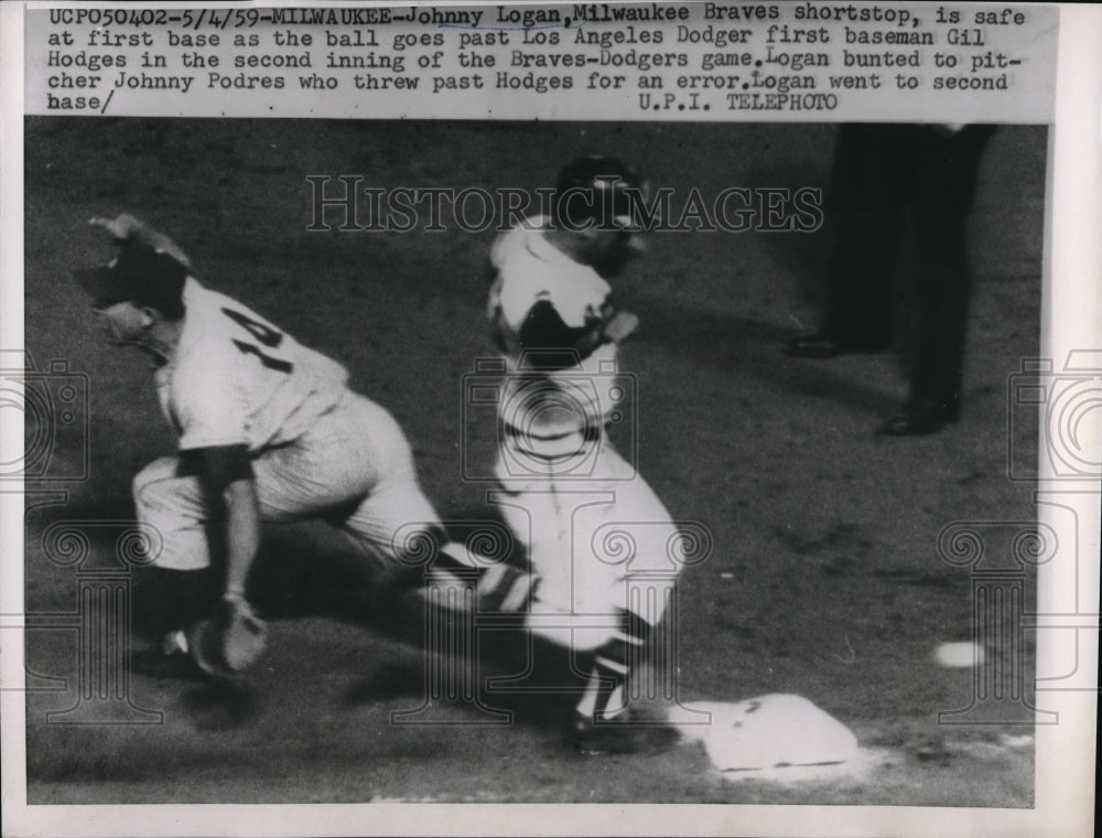 1959 Press Photo Milwaukee Braves Shortstop Johnny Logan Versus LA Dodgers - Historic Images